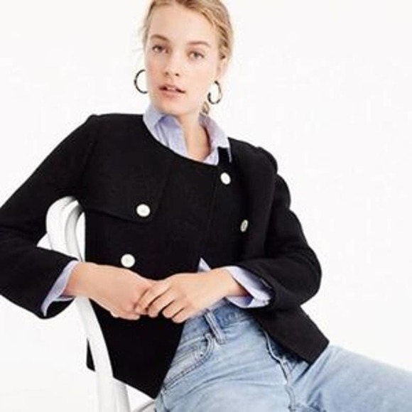 J. Crew Jackets & Blazers - J Crew Black Boiled Wool Boucle Cropped Jacket Medium